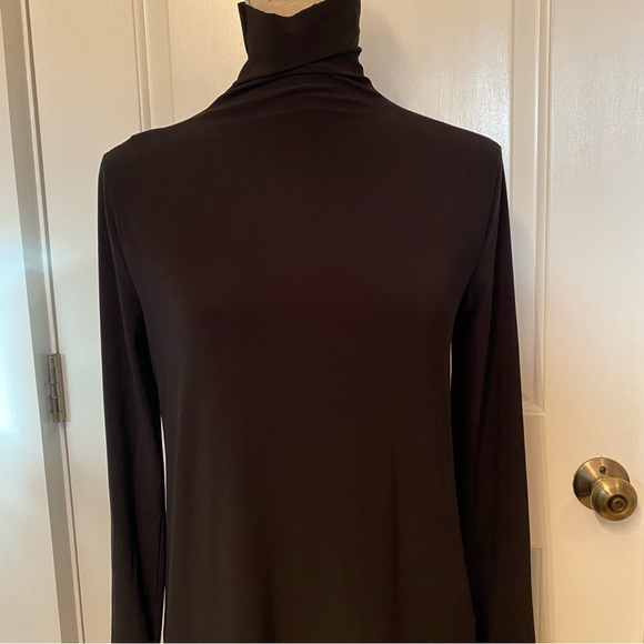 NORMA KAMALI DRESS BLACK SHIFT STRETCH LONG SLEEVE MOCK TURTLENECK LBD SIZE S - Picture 3 of 10